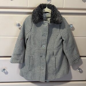 Gray Textured Coat with Faux Fur Collar